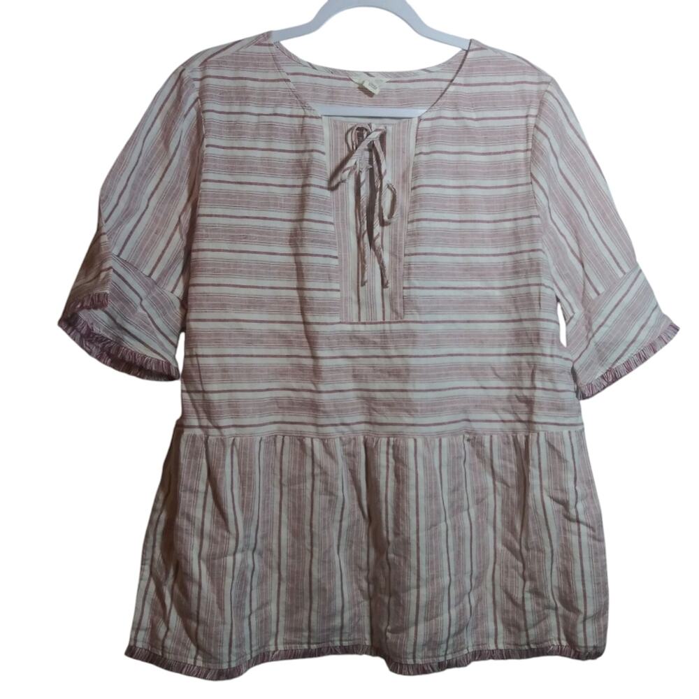 Caslon Red Striped Coastal Nautical Frayed Hem Natural Women's Top Size XL